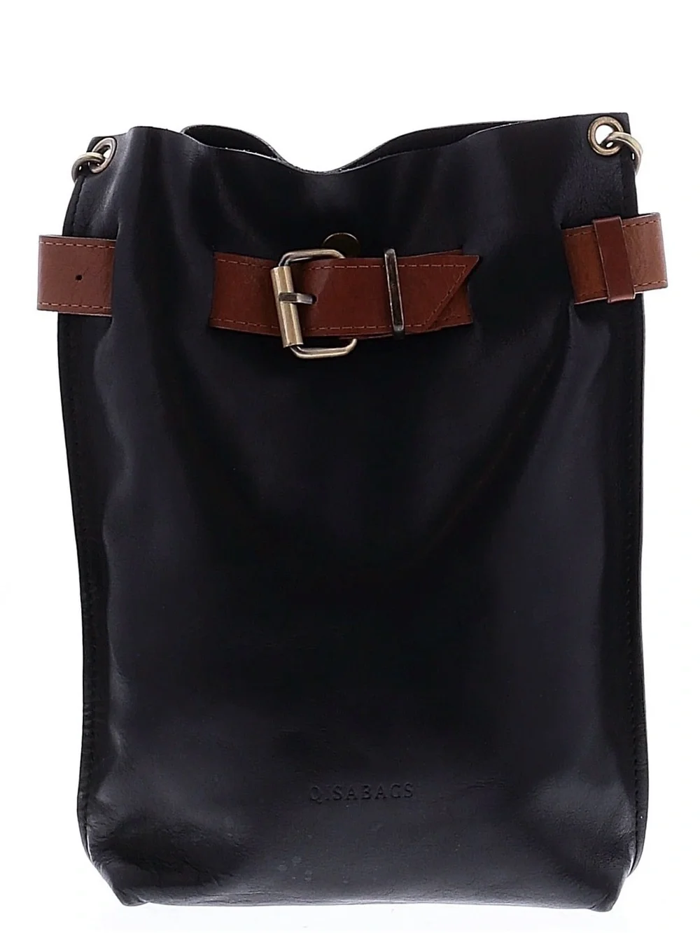 QisaBags Black Tan Full Grain Leather Convertible Crossbody Bag